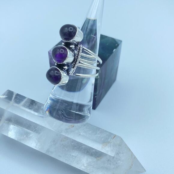 Amethyst Gemstone Sterling Silver Boho Ring Size 7.5 - Picture 5 of 6